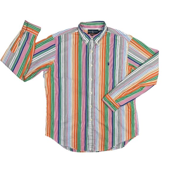 Ralph Lauren Shirt Mens Large Classic Fit Multicolor Pastel Button Down Striped - Picture 1 of 8